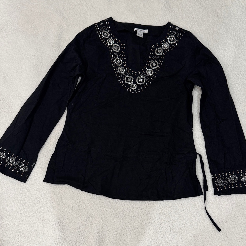Cotton Express Black Embroidered Blouse